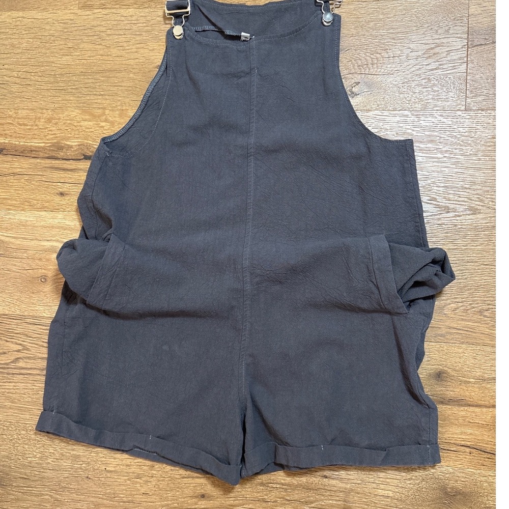 Fashion Charcoal Grey Cotton Linen Shortalls Overalls MZC-714 Womens Medium - Picture 8 of 12